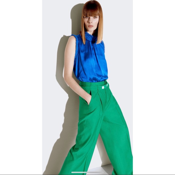 NWT Zara HIGH COLLAR BLUE SATIN EFFECT TOP - Picture 6 of 11